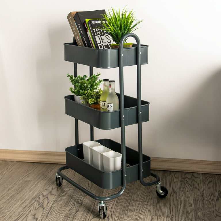 Large Gray Crayata 3 Shelf Rolling Utility and Service Cart, Heavy Dut –  Kleenwater