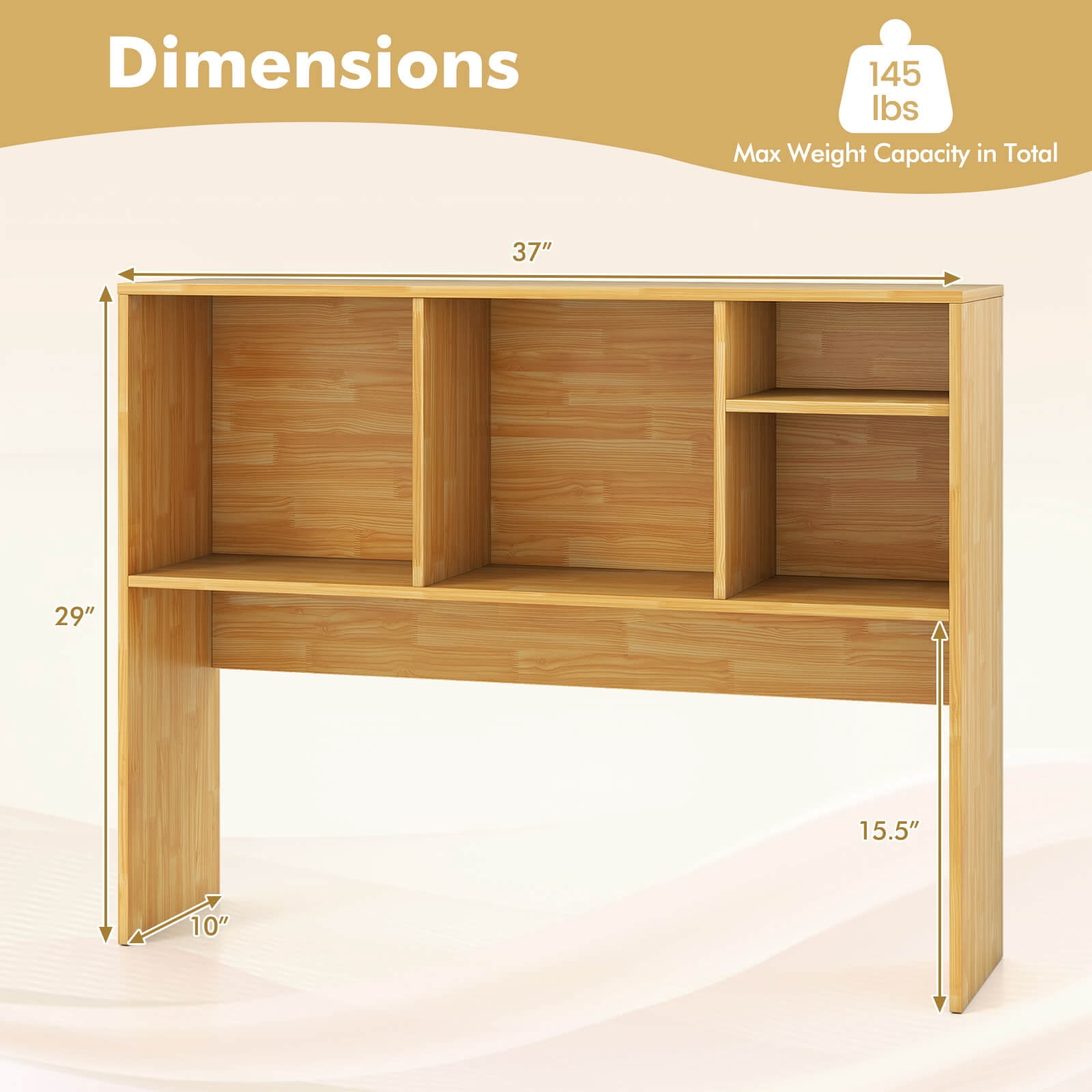 Costway Computer Desktop Bookcase Countertop Storage Bookshelf Organizer with 4 Cubbies Beige