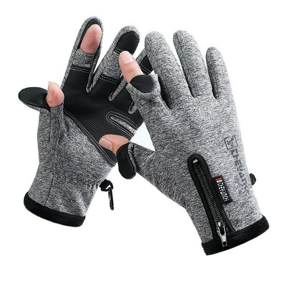 comerut 1 Pair Wear-resistant Cycling Gloves Warm Fleece Zipper Dual Touch Screen 2-cut Fingers Gloves for Outdoor