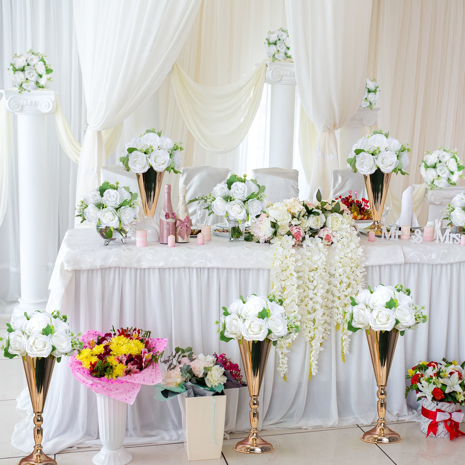 Flower Balls Wedding Rose Centerpieces Artificial Silk Roses Table Arrangement Bouquet 6pcs White Kissing Balls for Parties Valentine's Day Home Decoration