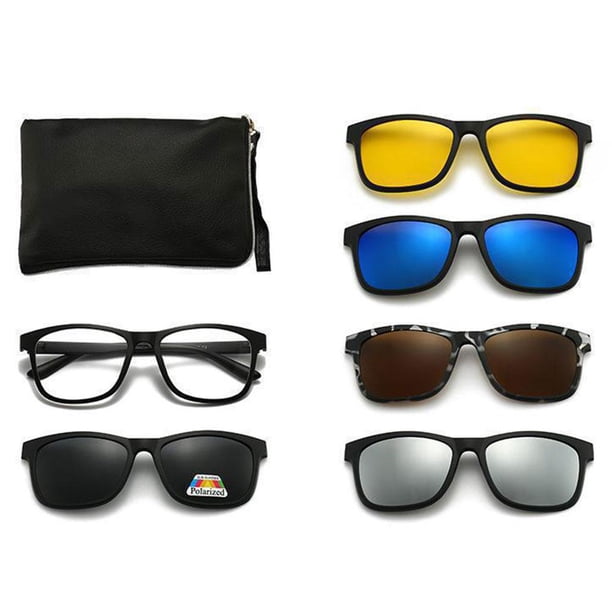 Gafas de sol magnéticas multifuncionales polarizadas UV400 - Incluye 5 lentes, ligeras y cómodas, elegantes para hombres, visión nocturna perfecta