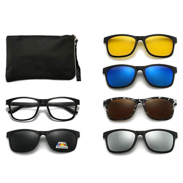Gafas de sol magnéticas multifuncionales polarizadas UV400 - Incluye 5 lentes, ligeras y cómodas, elegantes para hombres, visión nocturna perfecta