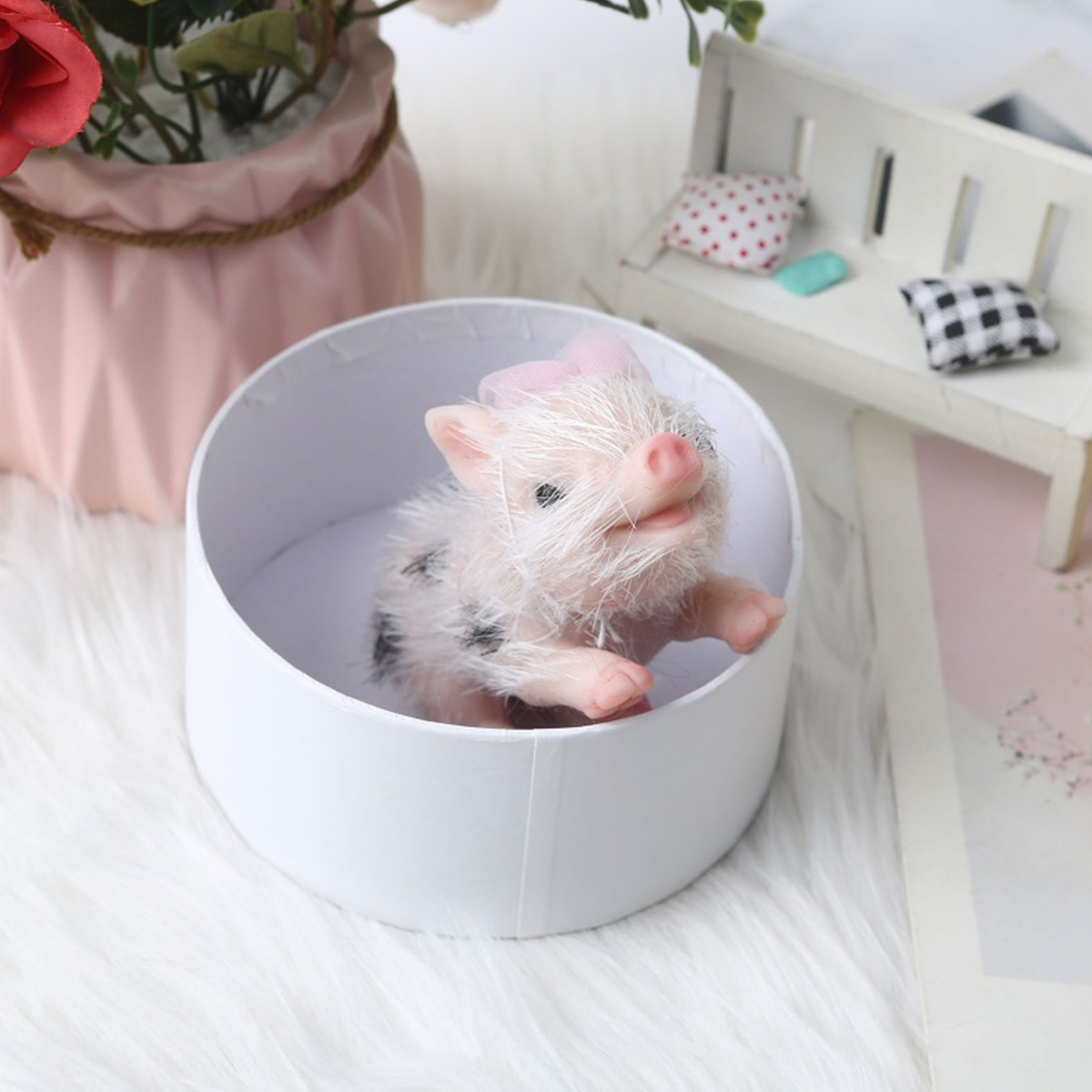 Austok Silicone Pig Doll,Mini Realistic Stretchy Fake Animals Full