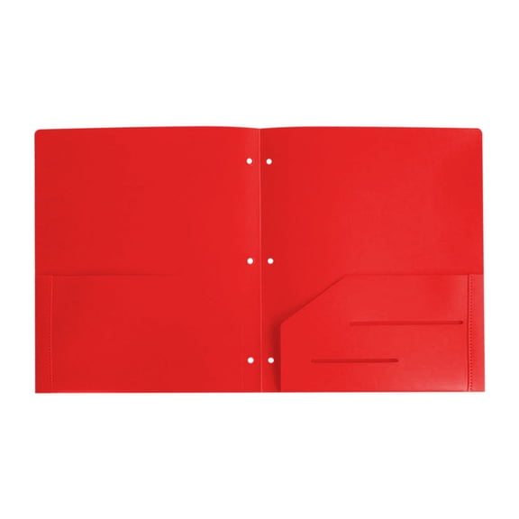 Plastic 3 Hole Punch Folders with Pockets,1Pcs 3-Hole Punched Binder Folders with Business Card Holder,Colored Decorative File Folders for Documents, Filing Cabinet,Office, Business,(Red)