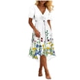 thumbnail image 2 of Summer Dresses for Women Casual Deep V Neck Puff Short Sleeve Smocked Floral Printed Pleated Flowy Beach Vacation Dress, 2 of 7