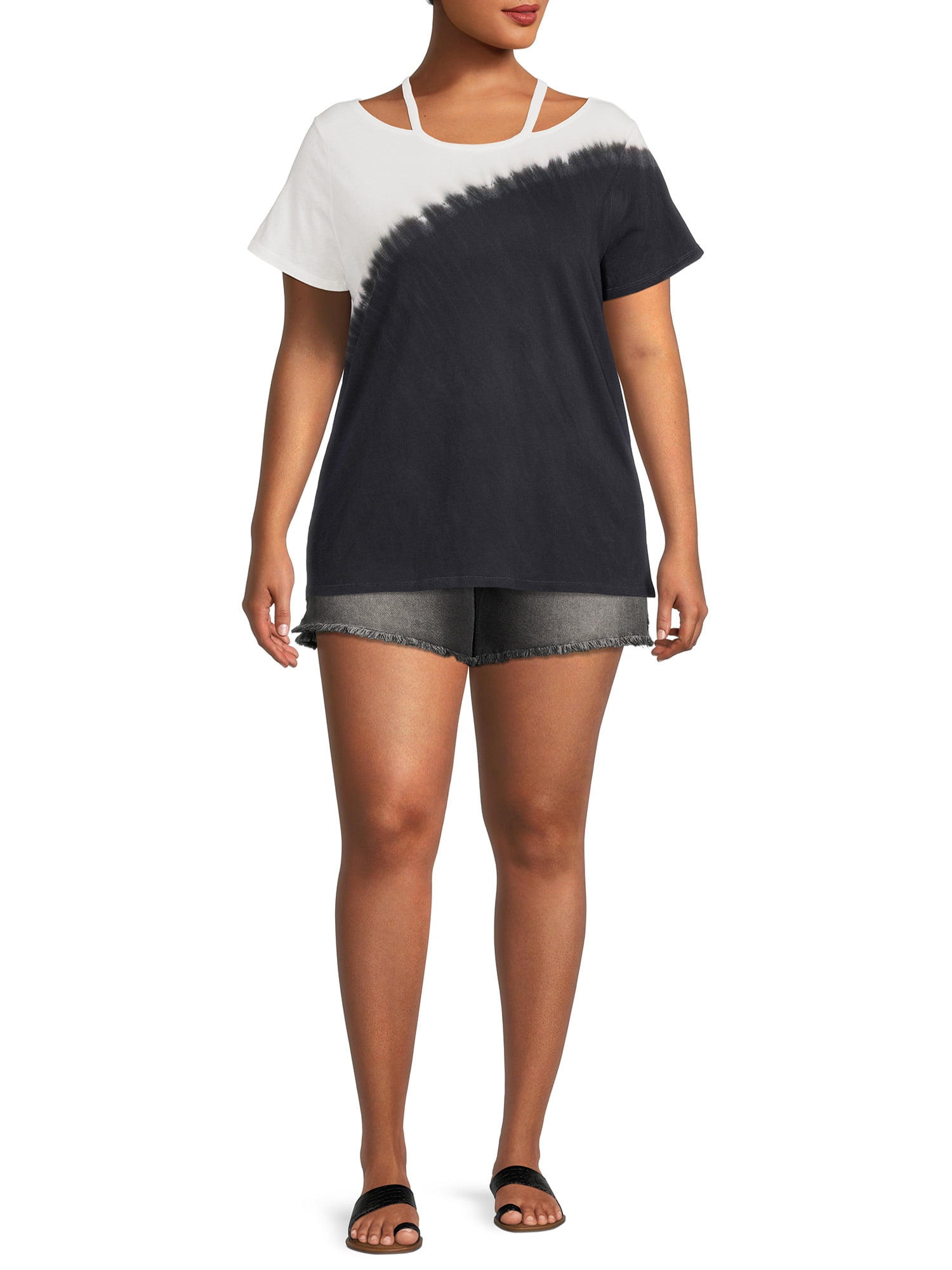 Terra & Sky Women's Plus Size Cut Out Neck Short Sleeve Top