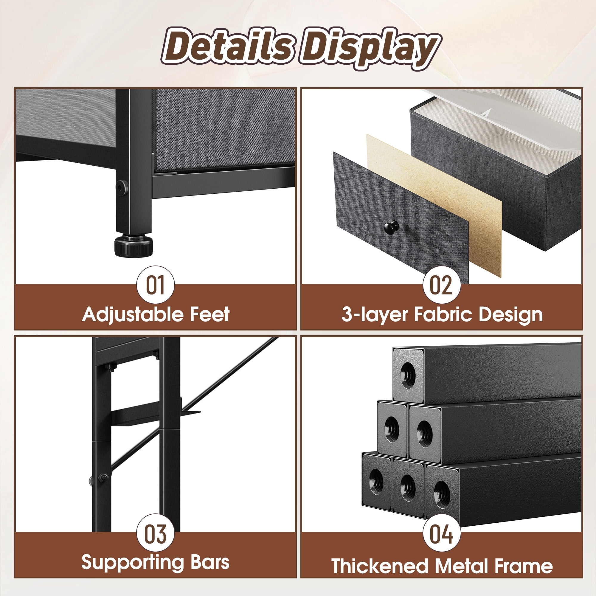 52.2" H Dresser for Bedroom with Fabric Drawers Tall Dresser with Wooden Top for Living Room, Light Gray