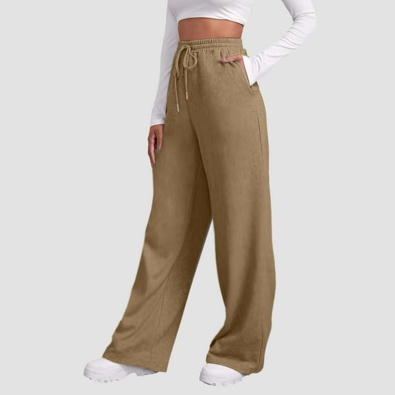 Womens Joggers with Pockets Clearance Yoga Loose High Waisted Sweatpants Straight Leg Baggy with Pockets Sweatpants Sweats for Women Lounge Elastic Waist Coffee L