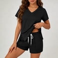 thumbnail image 6 of Purcolt 2 Piece Set for Women Summer Casual Short Sleeve V Neck Tops and Shorts Sweatsuit Comfortable Lounge Sets Beach Vacation Outfits, 6 of 7