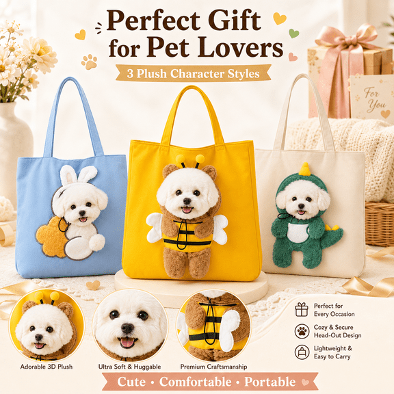 Pet Carrier Canvas Shoulder Tote Bag for Small Dogs & Cat, Plush Character Head-Out Puppy Carrier Purse, Cute Cat Tote Bag Gift for Pet Lovers, Portable Travel Shopping Walking Bag