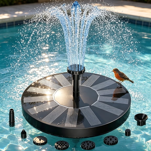 Solar Fountain, Floating Solar Powered Water Fountain Pump for Bird Bath, Garden, Pond, Pool, Outdoor
