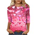 thumbnail image 2 of Viikei Sweatshirts for Women Loose Fit,Fashion Woman Casual Round Neck Printing Blouse 3/4 Sleeve T-Shirt Summer Tops Pink L, 2 of 5