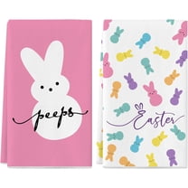 YIBAGA Easter Kitchen Towels Set of 2, Happy Easter Bunny Decor Hand Towels Drying Dishcloth Decorations for Home, 18x26 inch, Polyester