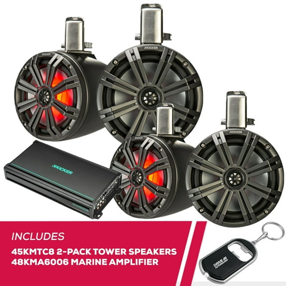 New Kicker 2-Pack 45KMTC8 8" Coaxial Tower Speakers with 48KMA6006 Marine Amplifier
