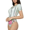 thumbnail image 2 of Haiem Vintage Wood with Floral Women's Crew Neck Short Sleeve Bodysuit Tops Stretchy Slim Basic-X-Large, 2 of 9