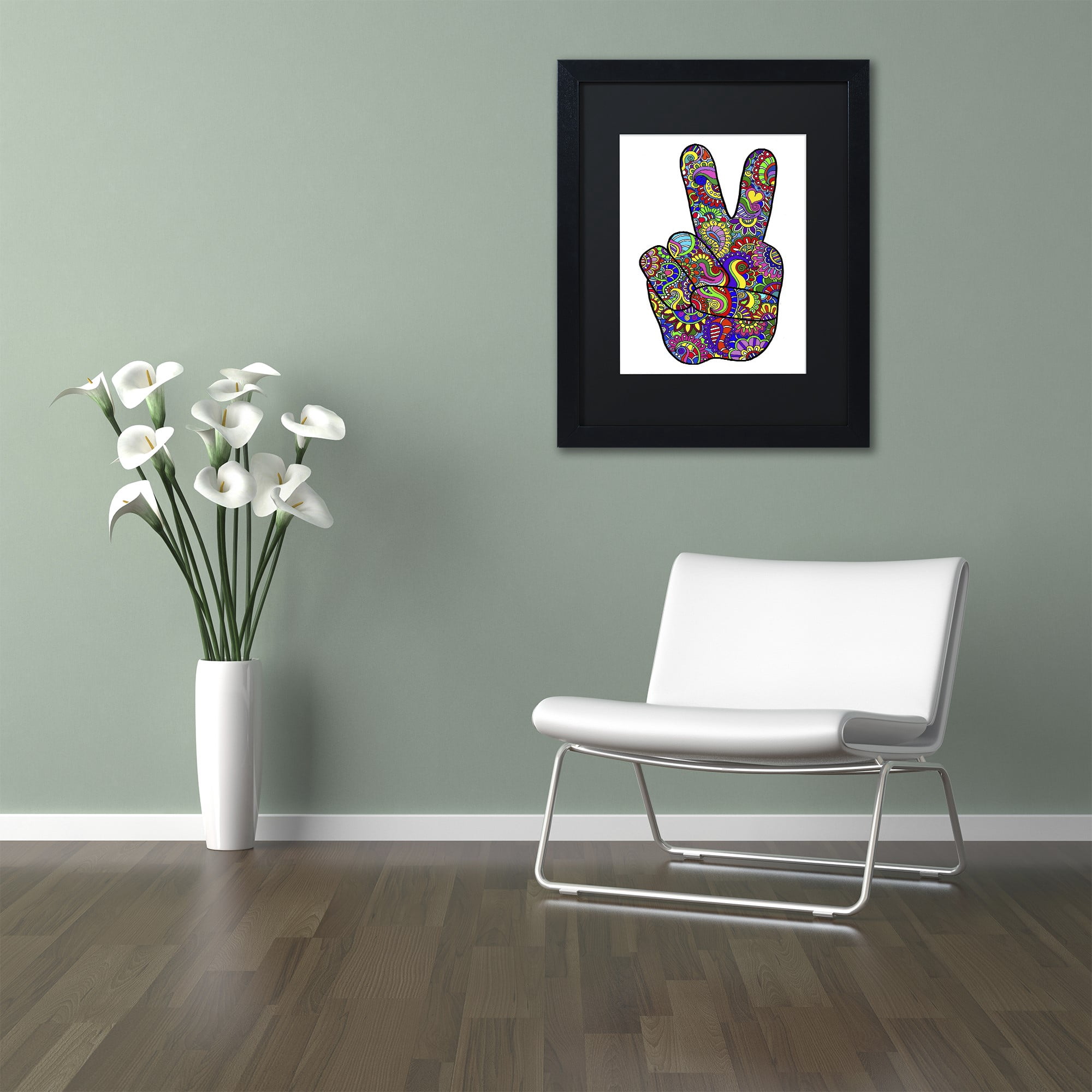 Trademark Fine Art "Psychedelic Mehndi Peace Sign" Canvas Art by Kathy G. Ahrens, Black Matte, Black Frame