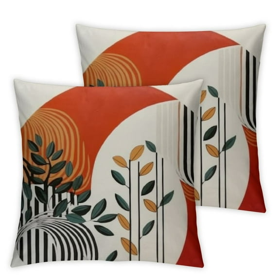 Boho Summer Pillow Covers Burnt Orange Tropical Leaf Outdoor Decorative Throw Pillows, Mid Century Abstract Art Farmhouse Decor Pillowcase Cushion Cover for Couch Sofa