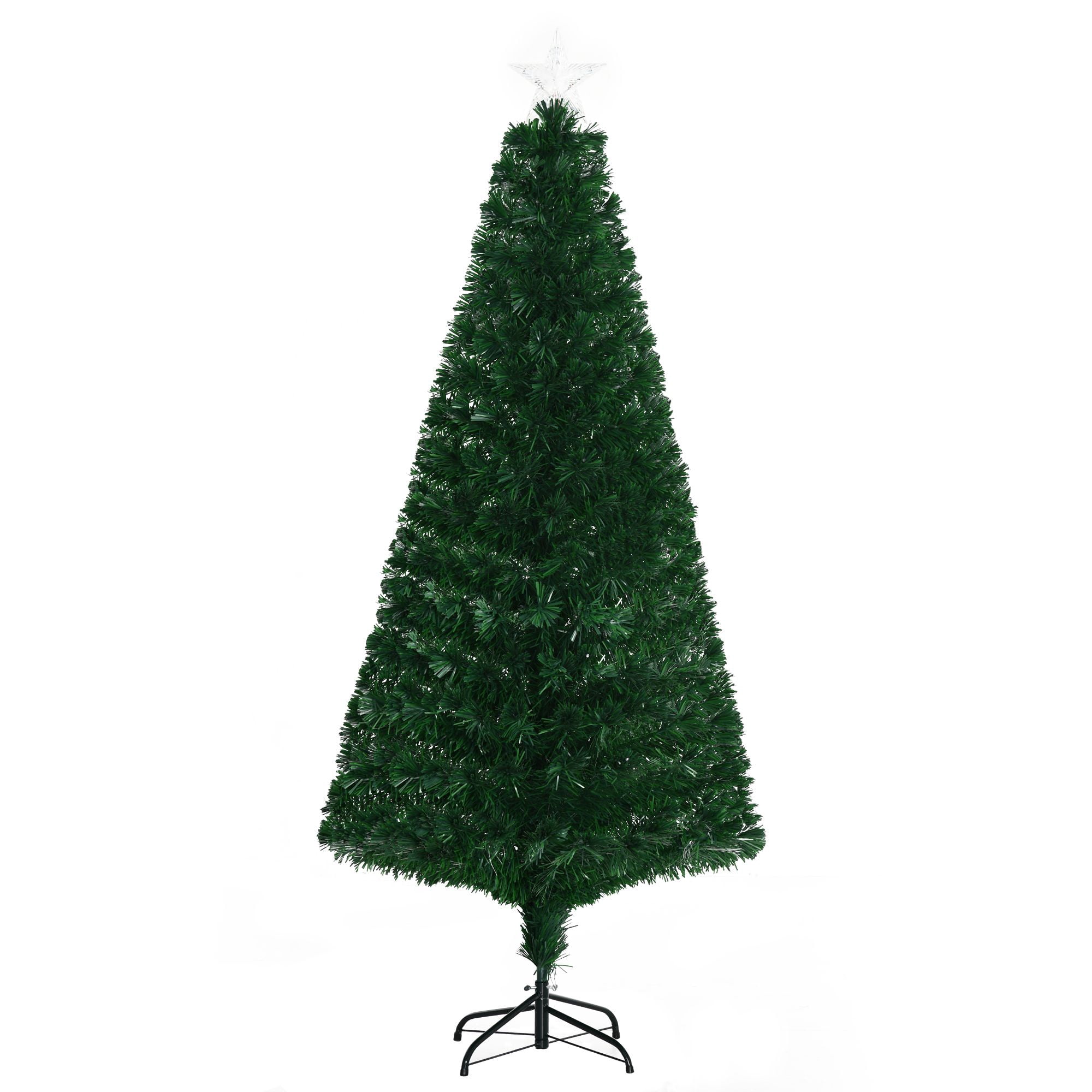 Pre-Lit Artificial Christmas Tree, 6 ft Douglas Fir with 24 Multi-Color LED Lights, Fiber Optics, 230 Tips, Metal Base and Star Topper