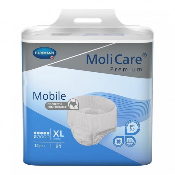 MoliCare Premium Mobile 6D Underwear, Unisex, Moderate Absorbency, X-Large, 4 Packs of 14, 56 Total Count