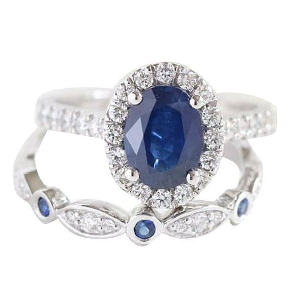 AYYUFE Women Faux Sapphire Silver Plated Ring Bride Wedding Decor Gift