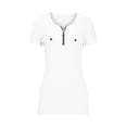 thumbnail image 2 of Timegard Womens Tops Ribbed Zipper Notched V Neck Fitting Slim Comfy Tee Casual Going out Tops Summer, 2 of 6