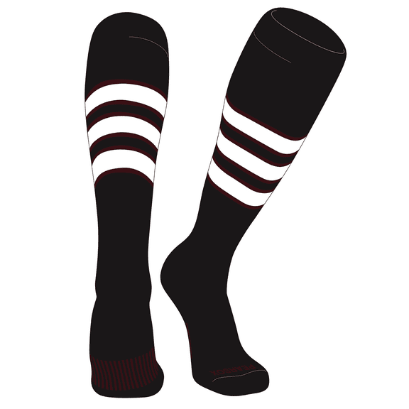 PEAR SOX Striped OTC Baseball, Softball, Football Socks (C) Black, Maroon, White (XS)