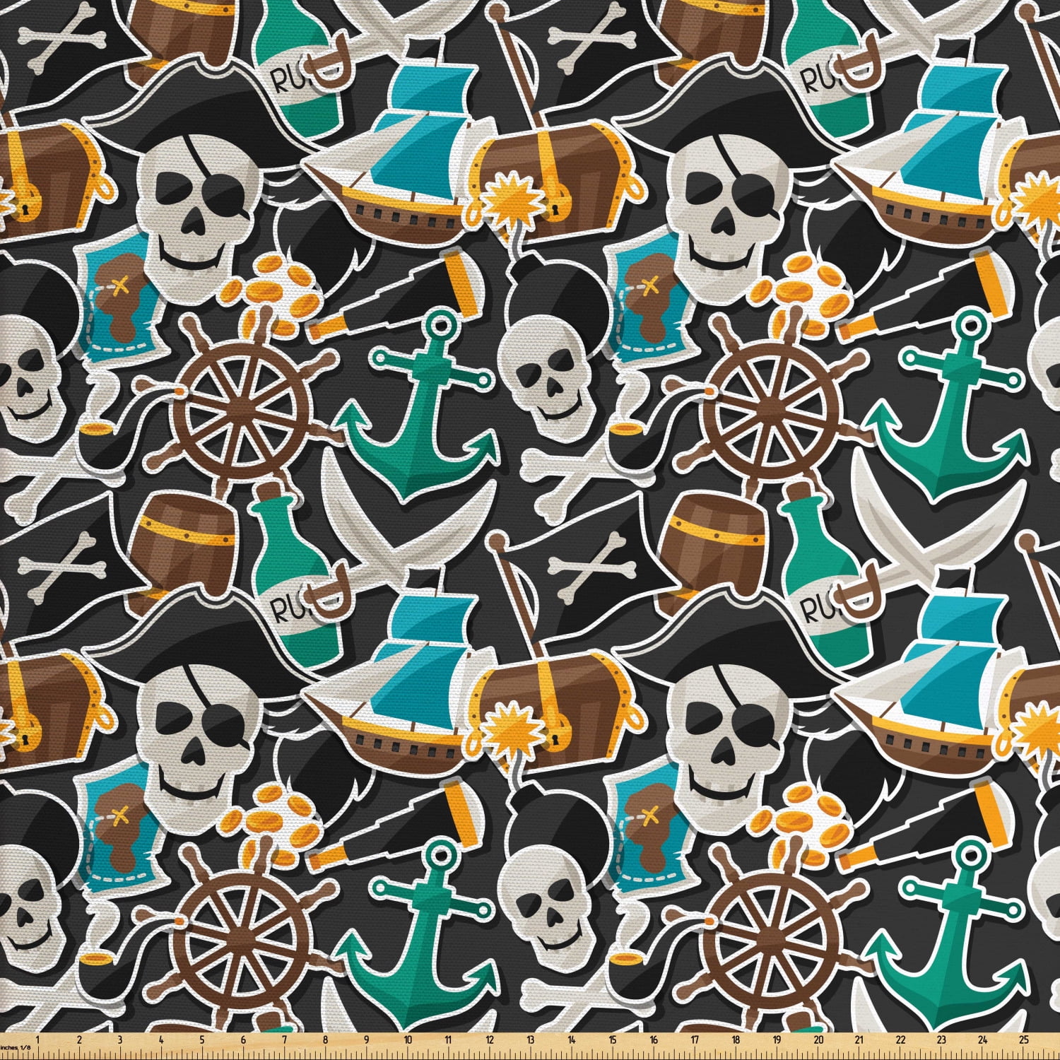Pirates Fabric by The Yard, Colorful Pattern with Corsair of Jolly