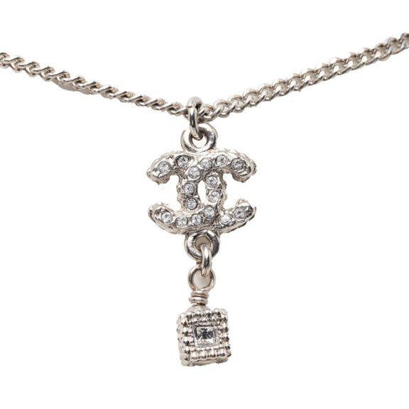 Pre-Owned Chanel Coco Mark Necklace, Silver Metal Rhinestone, Women's CHANEL