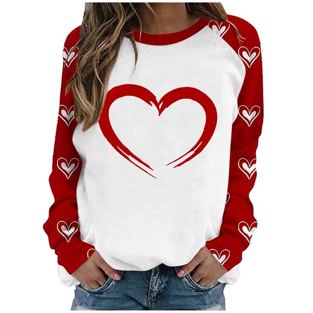 FAIWAD Sweat à Manches Longues pour Femmes Col Rond Mignon Cœur Graphique T-Shirt Décontracté Pull Basique