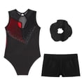 thumbnail image 4 of Alvivi Kids Girls Gymnastics Athletic Dance Tracksuit Sleeveless Leotard with Shorts Hair Band Set Red 8, 4 of 7