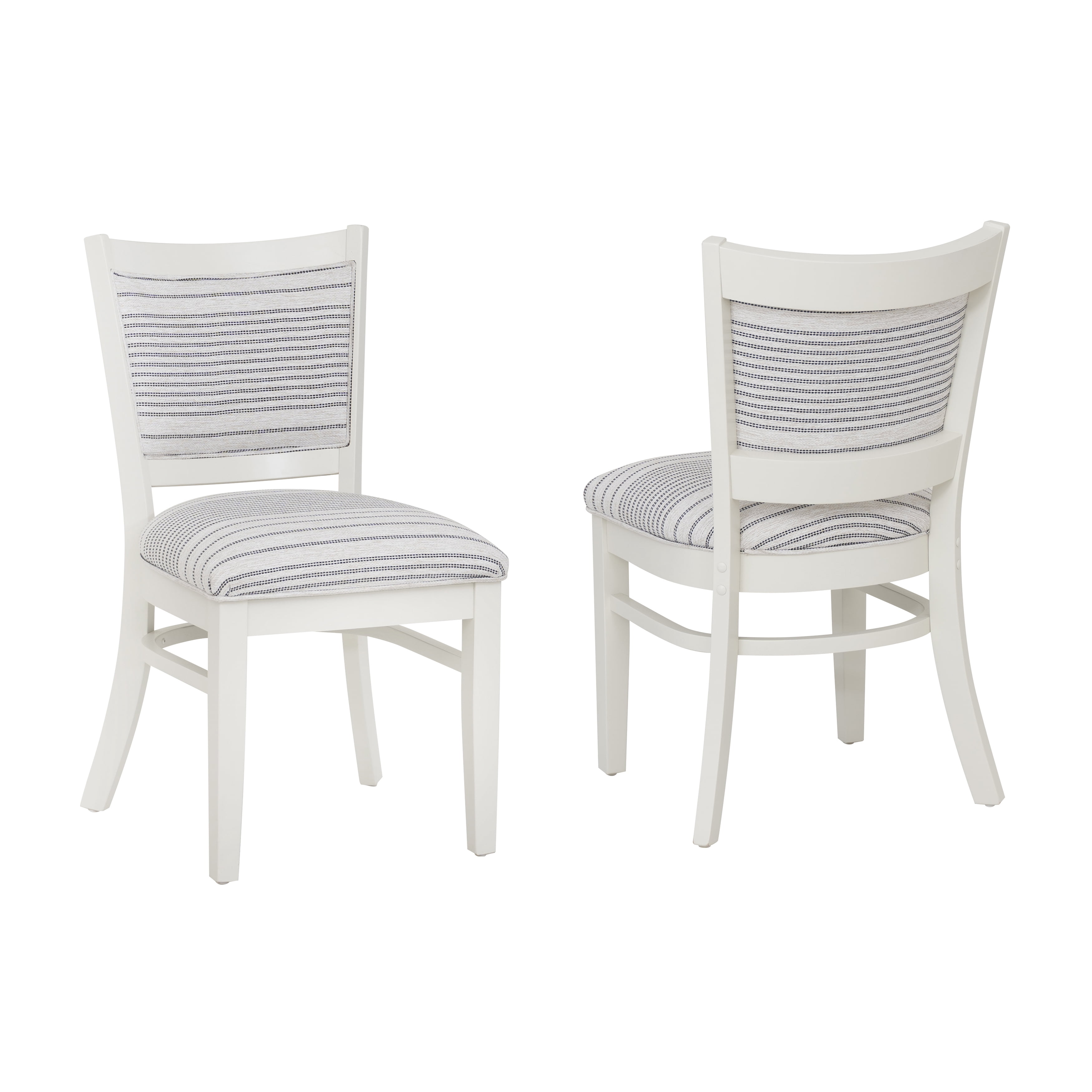 Linon Louise Set of 2 Upholstered Striped Dining Chairs in White Wood Frame