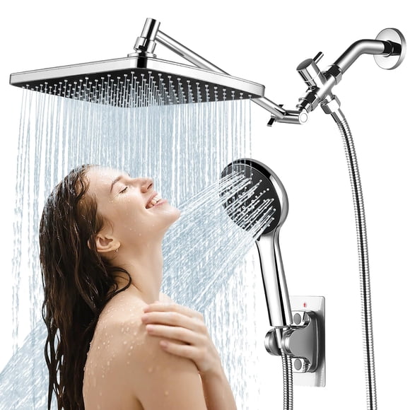 Combo de ducha RNDIOZD de 30 cm, efecto lluvia, 5 modos, cromo