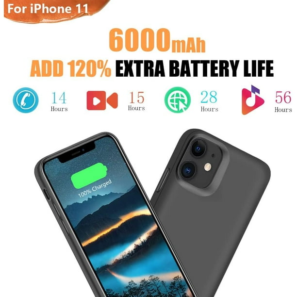  Battery Case for iPhone 11, Newest [6200mAh] Protective  Portable Charging Case Rechargeable Extended Battery Pack for Apple iPhone  11(6.1inch) Backup Power Bank Cover - Black : Cell Phones & Accessories