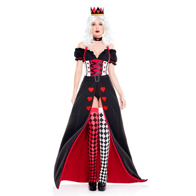 HAWEE Costume de Reine Rouge Royal pour Femmes Costume de Reine de Cœur d'Halloween Robe Médiévale Robe de Reine Cœur