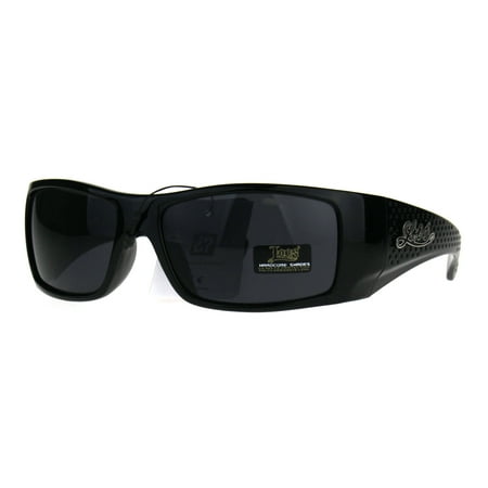Locs Thick Temple All Black Cholo Gangster Plastic Warp Sunglasses