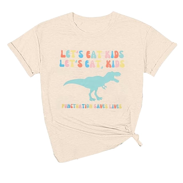 TSADFHJI Hauts Col en V pour Femmes Grande Taille Mode Moderne Confortable Col Rond Imprimé Dinosaure T-Shirt L Jaune Clair