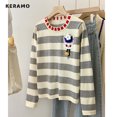 thumbnail image 2 of Suéter holgado de manga larga con cuello redondo para mujer, estilo vintage, informal, a rayas, otoño e invierno, 2023, 2 of 5