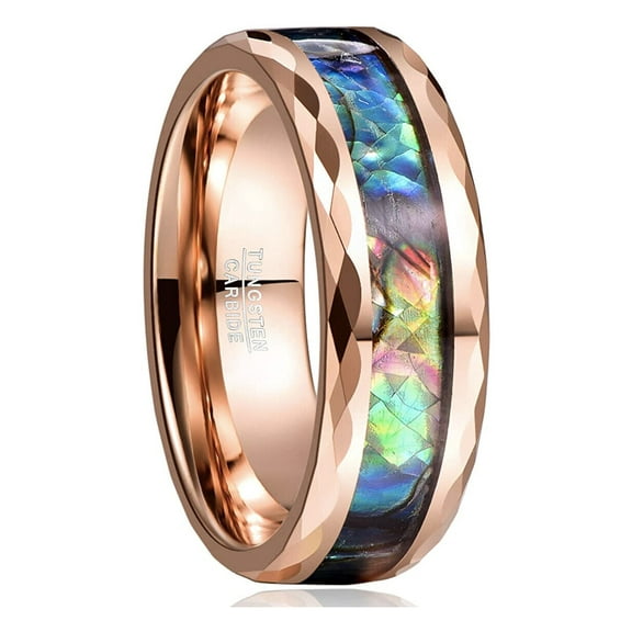 Wedding Rings Men & Women 8mm Rose Gold Tungsten Abalone Inlay Wedding Band