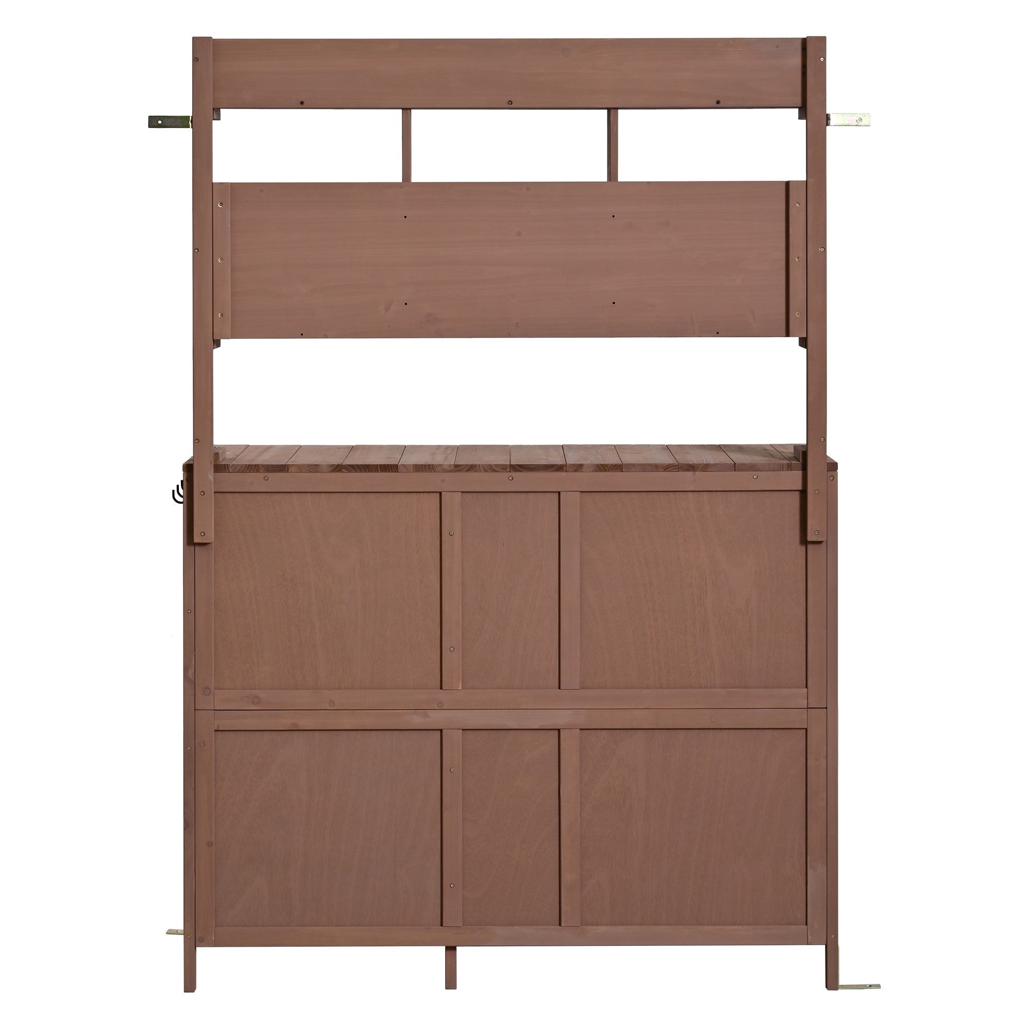 Sailvan 65" Solid Wood Patio Kitchen Island & Garden Potting Bench,Outdoor Grill Prep Station with 6 Drawers,Storage Cabinet and Hutch Brown