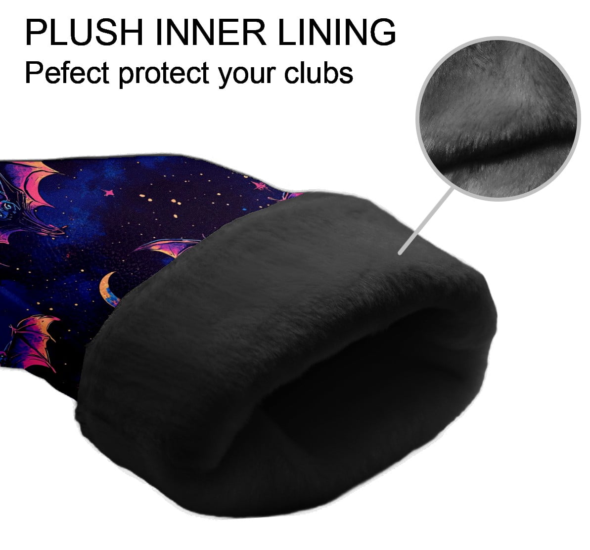 Golf Club Head Covers - Galaxy Purple Bat Design, Premium PU Leather Driver Hybrid Headcovers with Velvet Lining, Waterproof Golf Gifts for Men Women