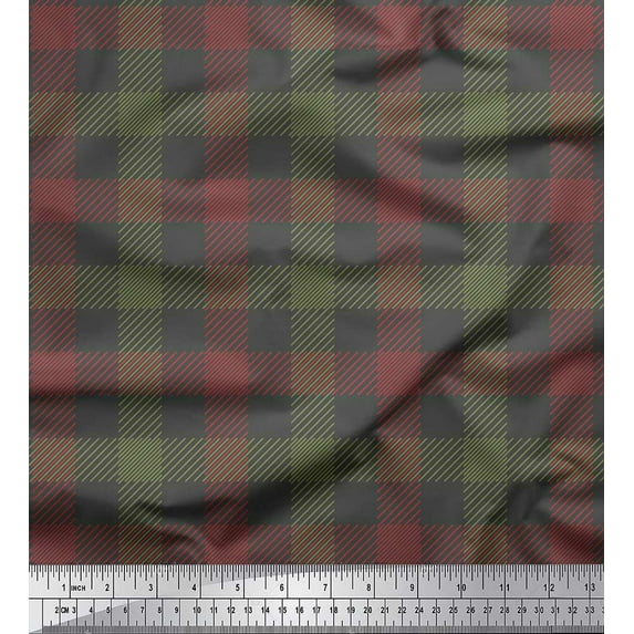 Soimoi Gray polyester Crepe Fabric Check Check Print Fabric by the Yard 42 Inch Wide
