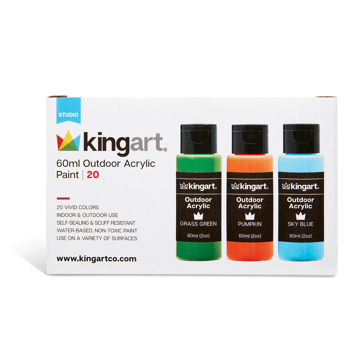KINGART® Outdoor Waterproof Acrylic Paint, 60ml (2oz) Bottle, Set of 20 Unique Colors