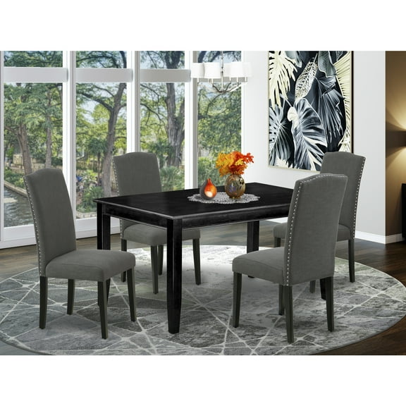 Rectangle Dining Table Set 5pc - 60 Inch Table & 4 Parson Chairs - Dark Gotham Grey Linen Fabric