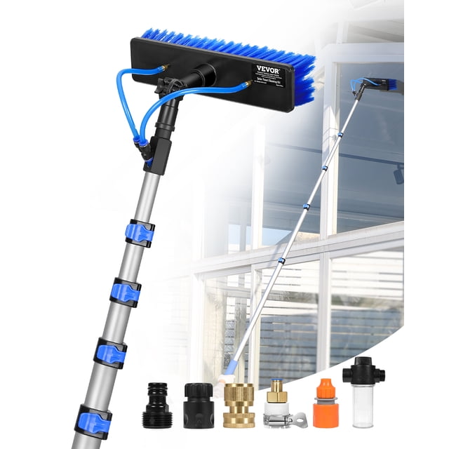 VEVOR Water Fed Pole Kit 30FT Solar Panel Cleaning Pole 180° Rotatable Brush Head