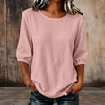 thumbnail image 2 of VBVC Women's Crew Neck Puff 3/4 Sleeve Blouse , Ladies' Loose Fit Casual Tunic Top , Lightweight Summer Shirt For Women,Pink,S-2XL, 2 of 7