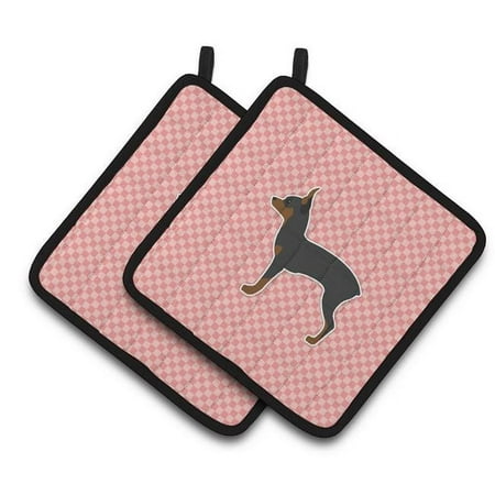 

Toy Fox Terrier Checkerboard Pink Pair of Pot Holders