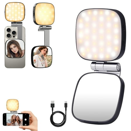 MagSafe Magnetic Selfie Light with Mirror,Rechargeable LED Fill Light, Foldable Portable Ring Light for Vlog, Makeup,Video Recording,Photography,Zoom
