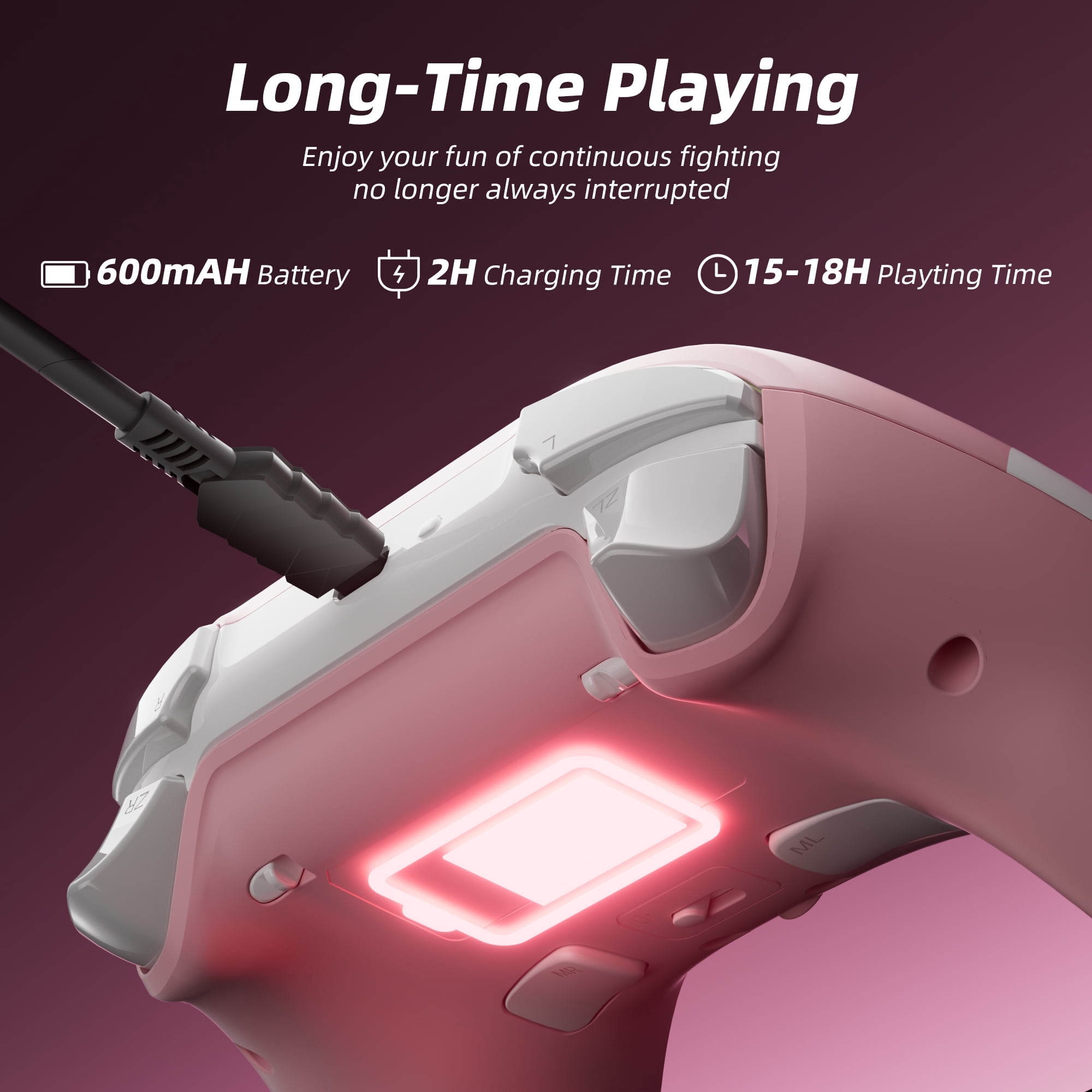 Wireless Game Controller Pink with Hall Effect Joysticks Triggers(No Drift), Bluetooth Gamepad for Nintendo Switch, Windows PC iOS Android Steam with Headphones Jack/Programmable/Turbo/Wakeup