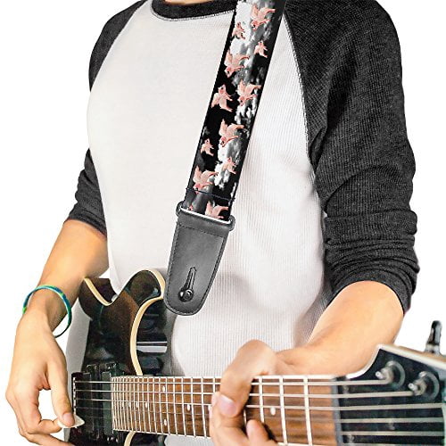 Buckle-Down Guitar Strap, Flying Pigs Black White Pink, 2 Inches Wide