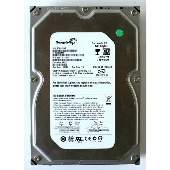 HDD, 500GB, Barracuda ES, P/N9FF146-309 F/W:4AEK, 08096 TK